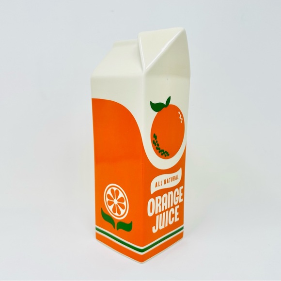 Bando Pop Art Whimsical Orange Juice Vase Ceramic Flower Bud White Orange Green - Picture 2 of 11